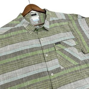 Columbia XXL Button‎ Up Shirt Regular Fit Striped Short Sleeve Green Casual